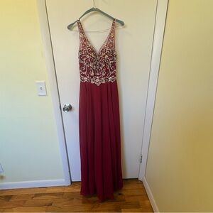 Dancing Queen Burgundy Maxi Dress with Silver Accents
